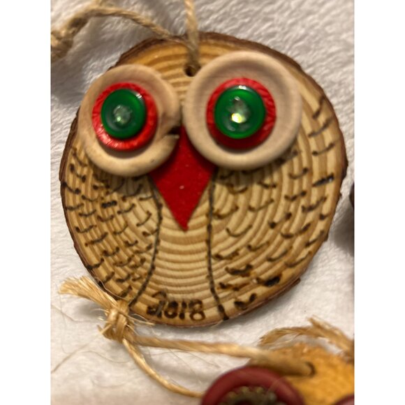 Wooden Owl Ornaments set 6 souvenir Christmas Hand crafted Route 66 TX Holiday - Picture 8 of 11